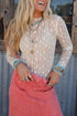 Sheer Floral Lace Long Sleeve Slim Fit Top